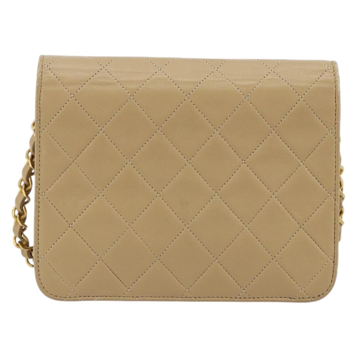 CHANEL Chain Shoulder Bag Lamb Skin Beige Gold CC Auth mr2475V