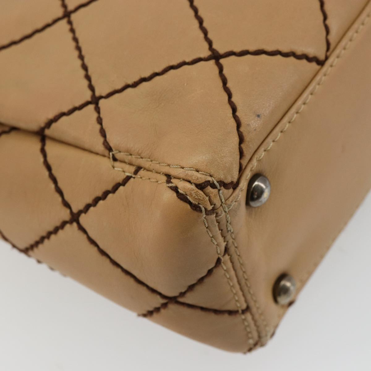 CHANEL Wild Stitch Hand Bag Leather Beige CC Auth mr2476A