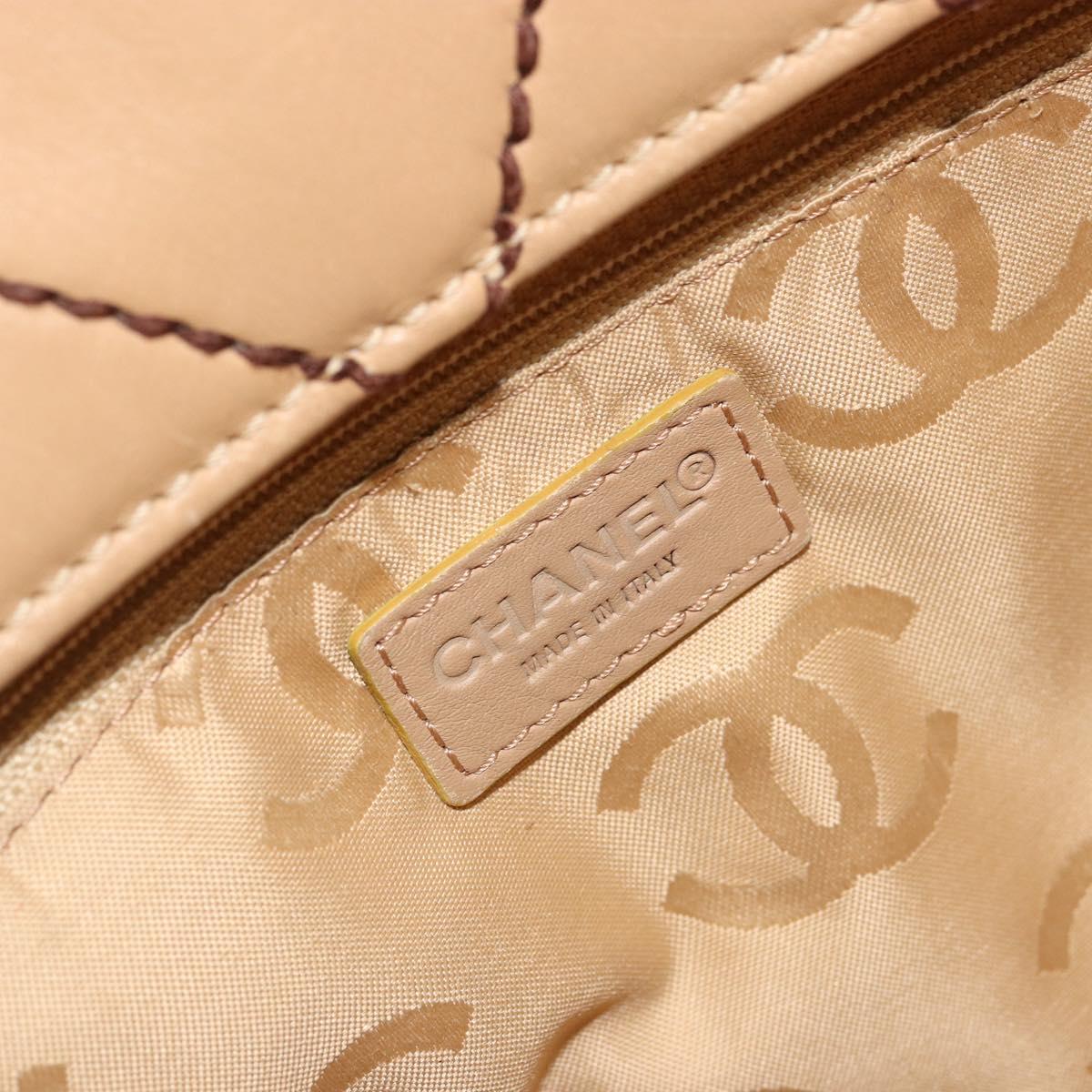 CHANEL Wild Stitch Hand Bag Leather Beige CC Auth mr2476A