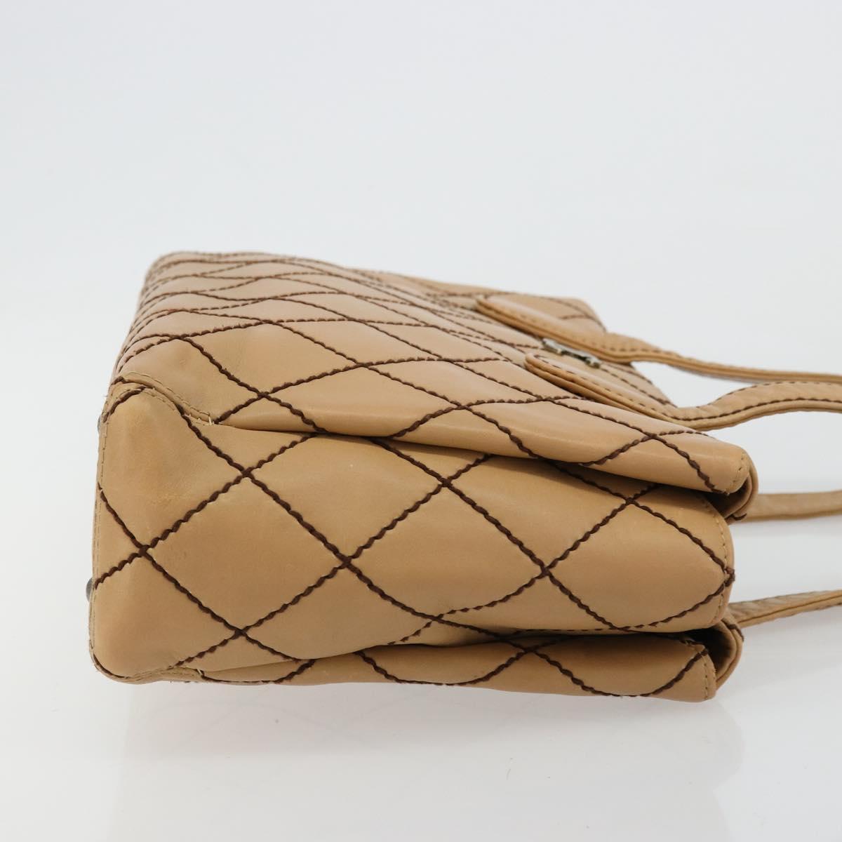 CHANEL Wild Stitch Hand Bag Leather Beige CC Auth mr2476A