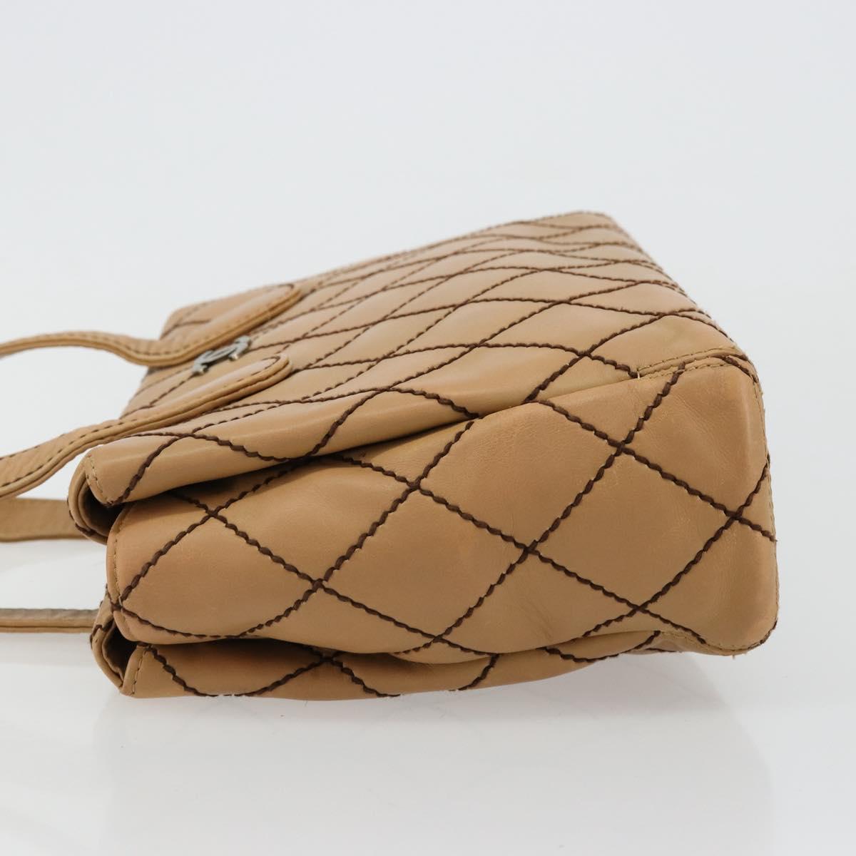 CHANEL Wild Stitch Hand Bag Leather Beige CC Auth mr2476A
