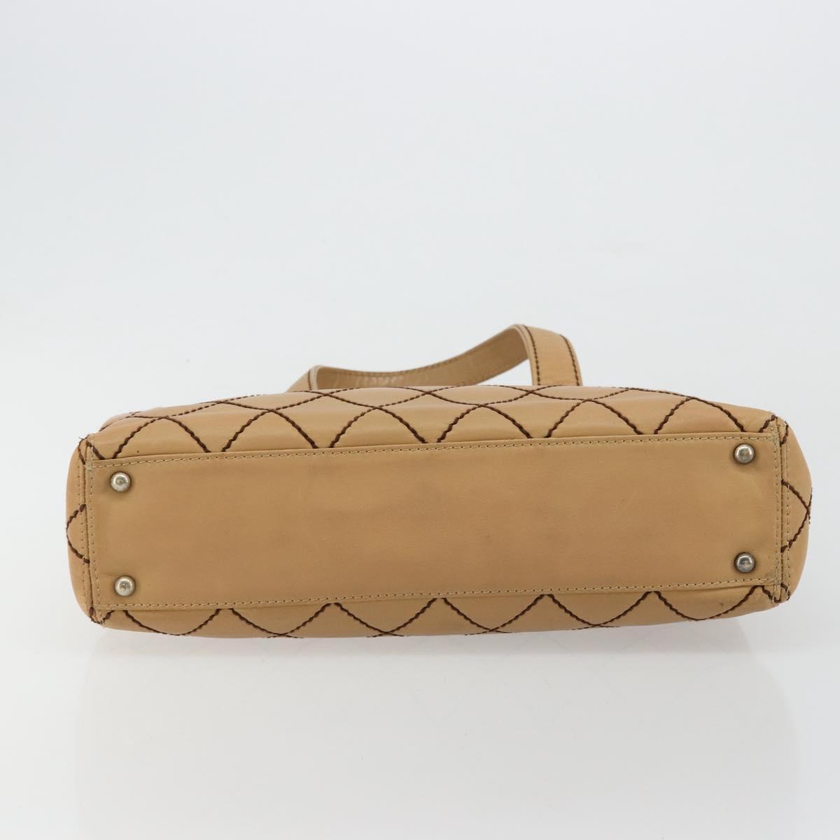 CHANEL Wild Stitch Hand Bag Leather Beige CC Auth mr2476A