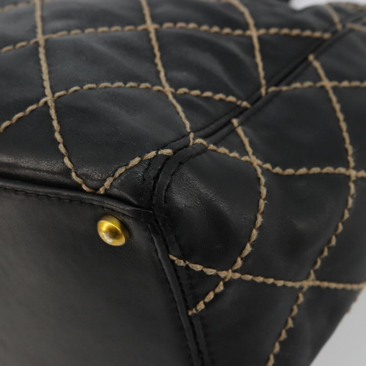 CHANEL Wild Stitch Hand Bag Leather Black Gold CC Auth mr2477A