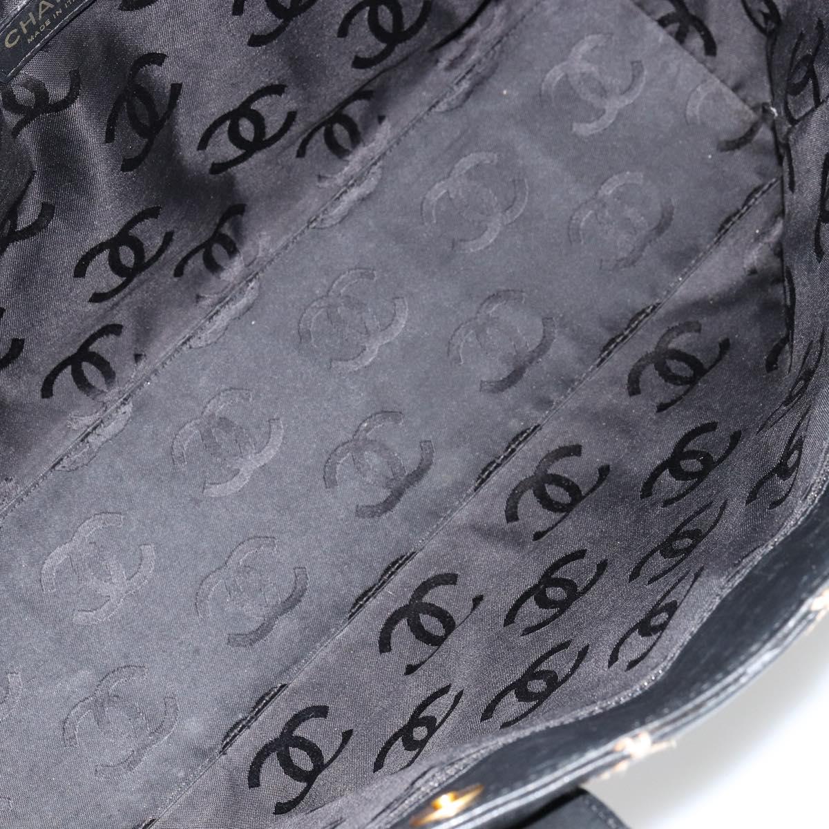 CHANEL Wild Stitch Hand Bag Leather Black Gold CC Auth mr2477A