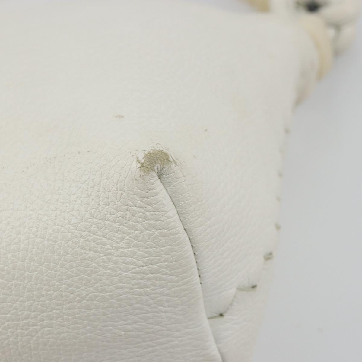 BOTTEGA VENETA Hand Bag Leather White Silver Auth mr2483