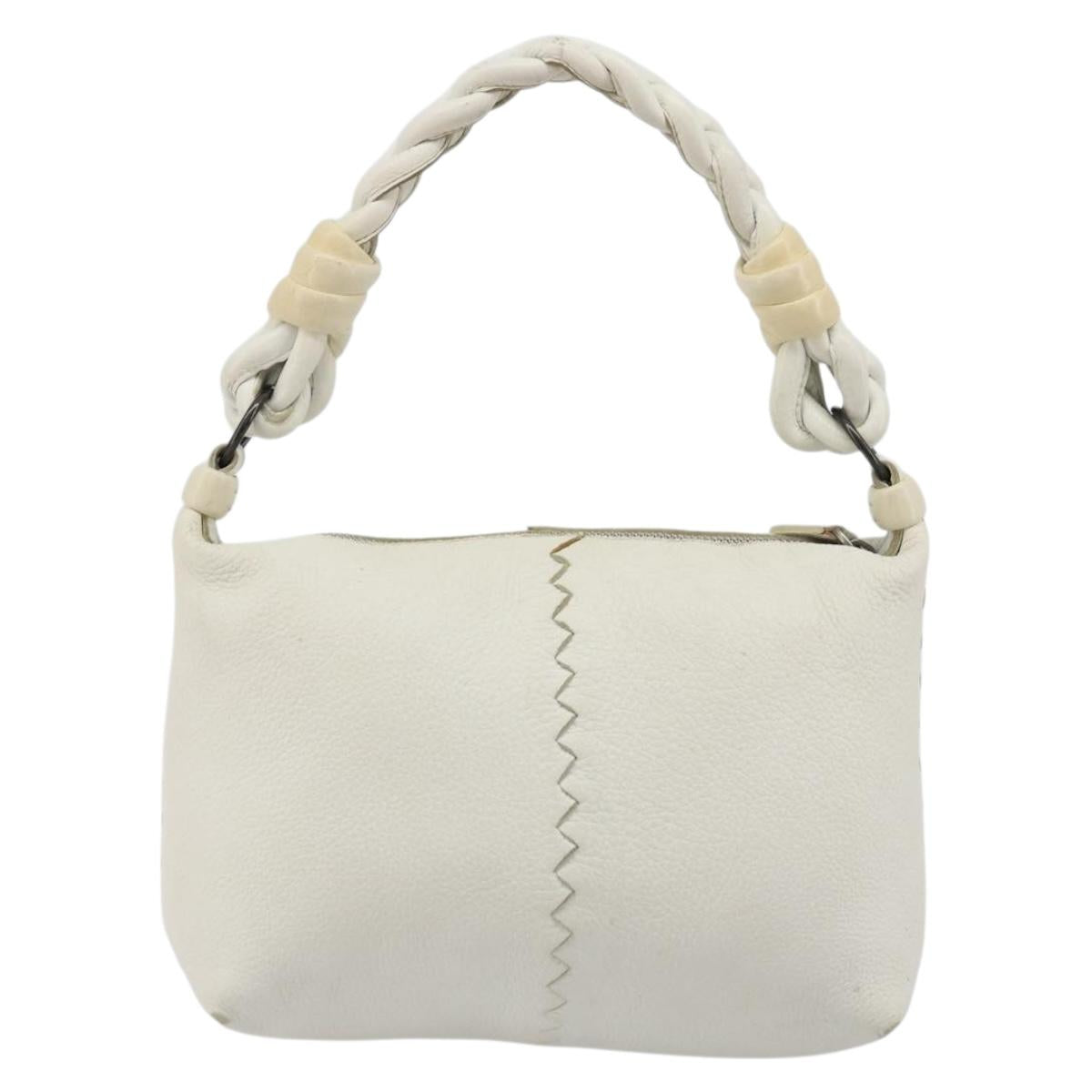 BOTTEGA VENETA Hand Bag Leather White Silver Auth mr2483