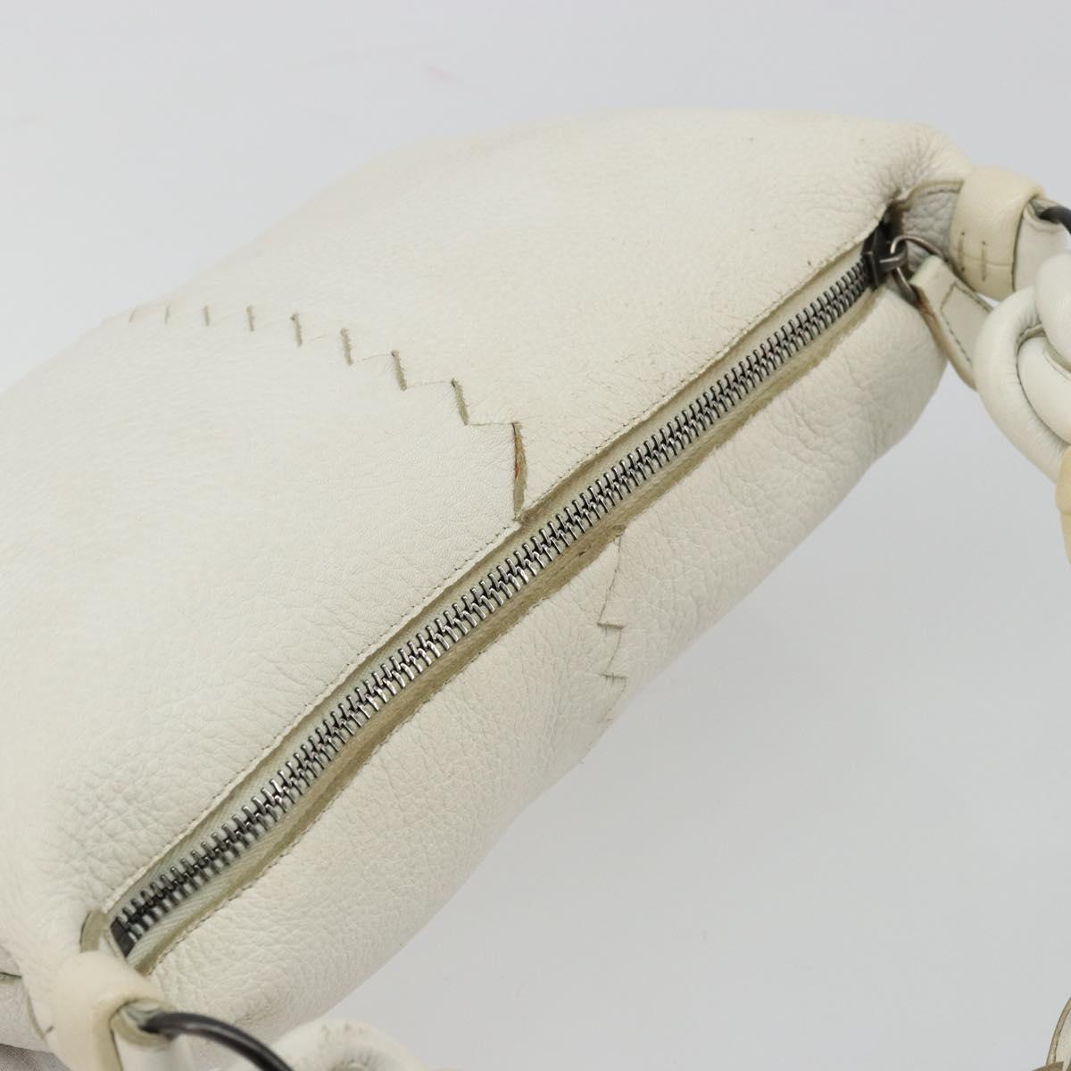 BOTTEGA VENETA Hand Bag Leather White Silver Auth mr2483