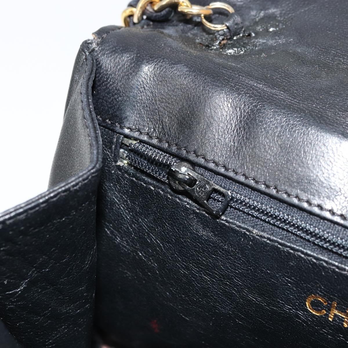 CHANEL Matelasse Chain Shoulder Bag Lamb Skin Black Gold CC Auth mr2484