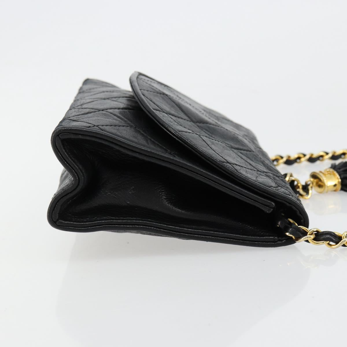 CHANEL Matelasse Chain Shoulder Bag Lamb Skin Black Gold CC Auth mr2484