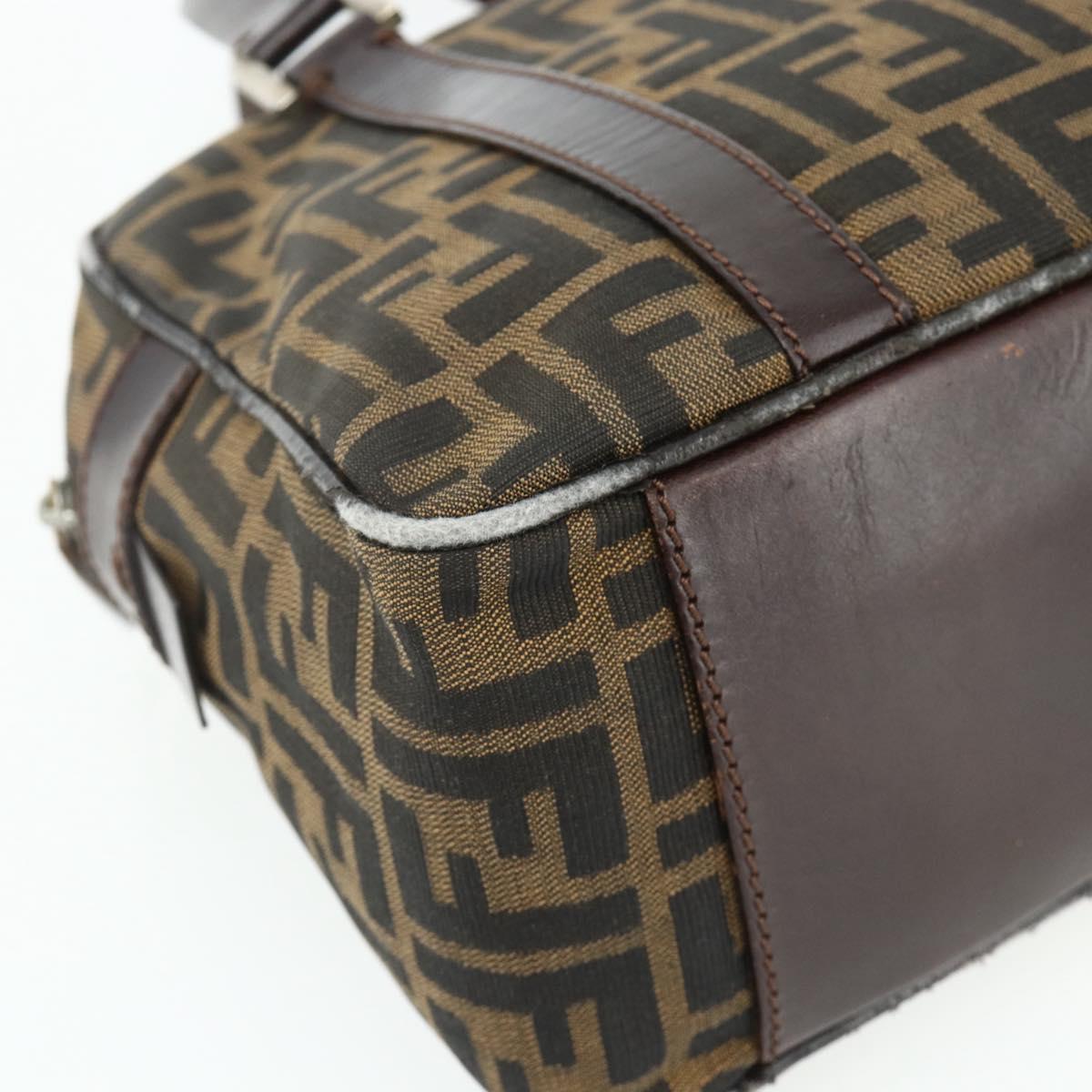 FENDI Zucca Canvas Hand Bag Black Brown Auth mr2487