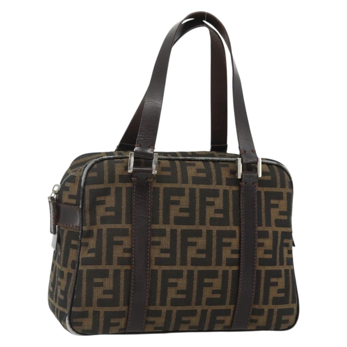 FENDI Zucca Canvas Hand Bag Black Brown Auth mr2487