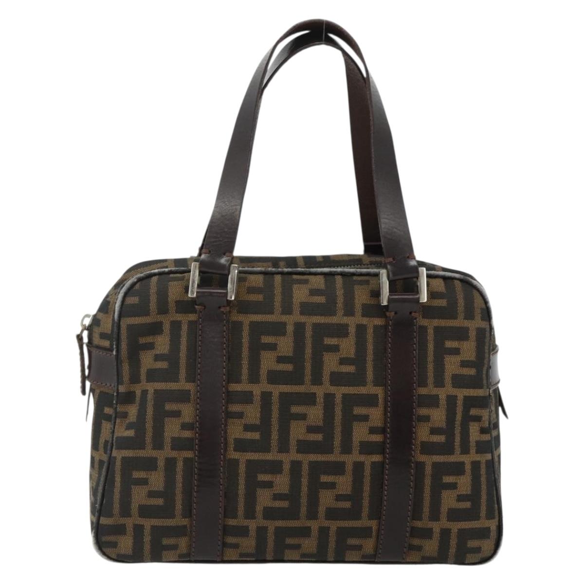 FENDI Zucca Canvas Hand Bag Black Brown Auth mr2487