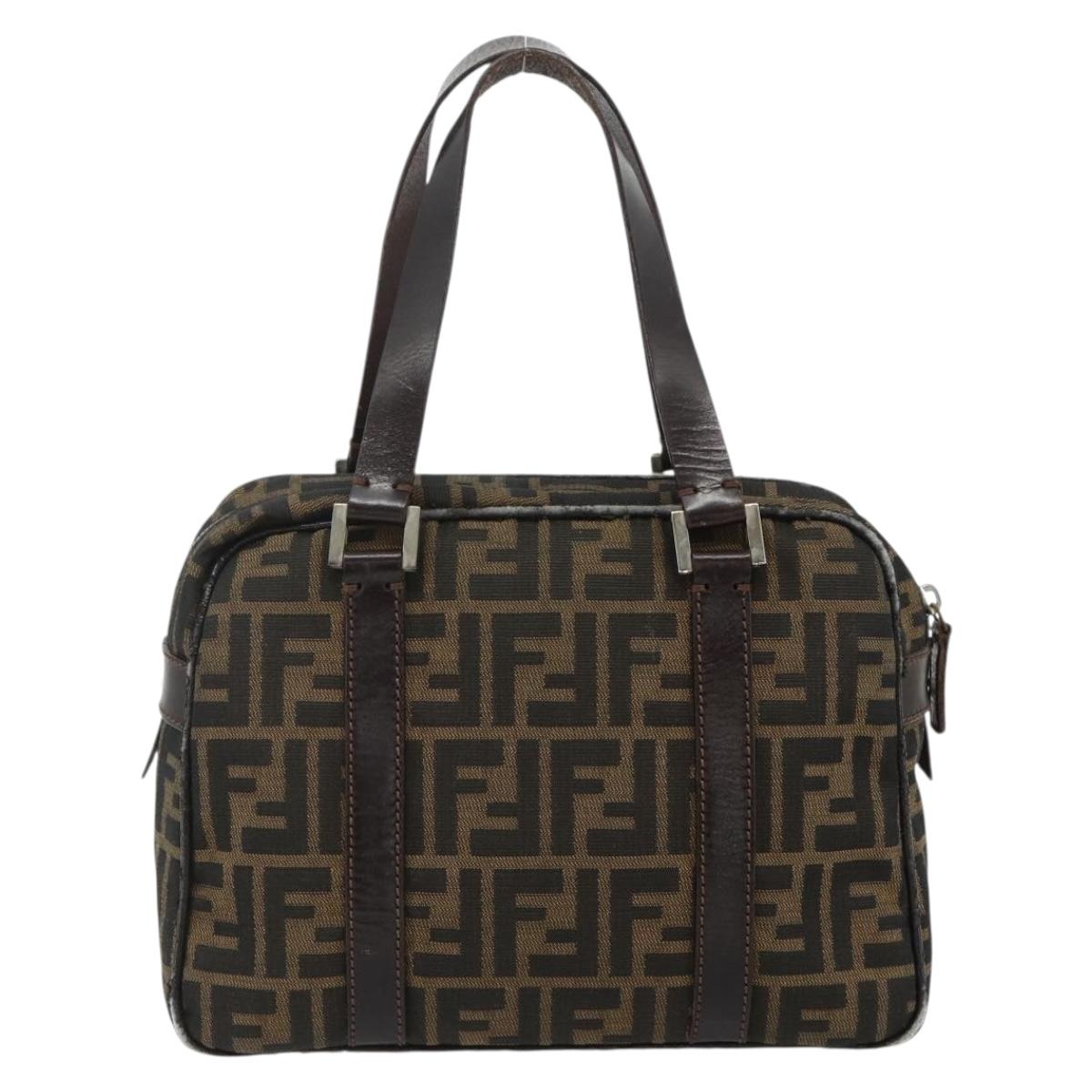 FENDI Zucca Canvas Hand Bag Black Brown Auth mr2487