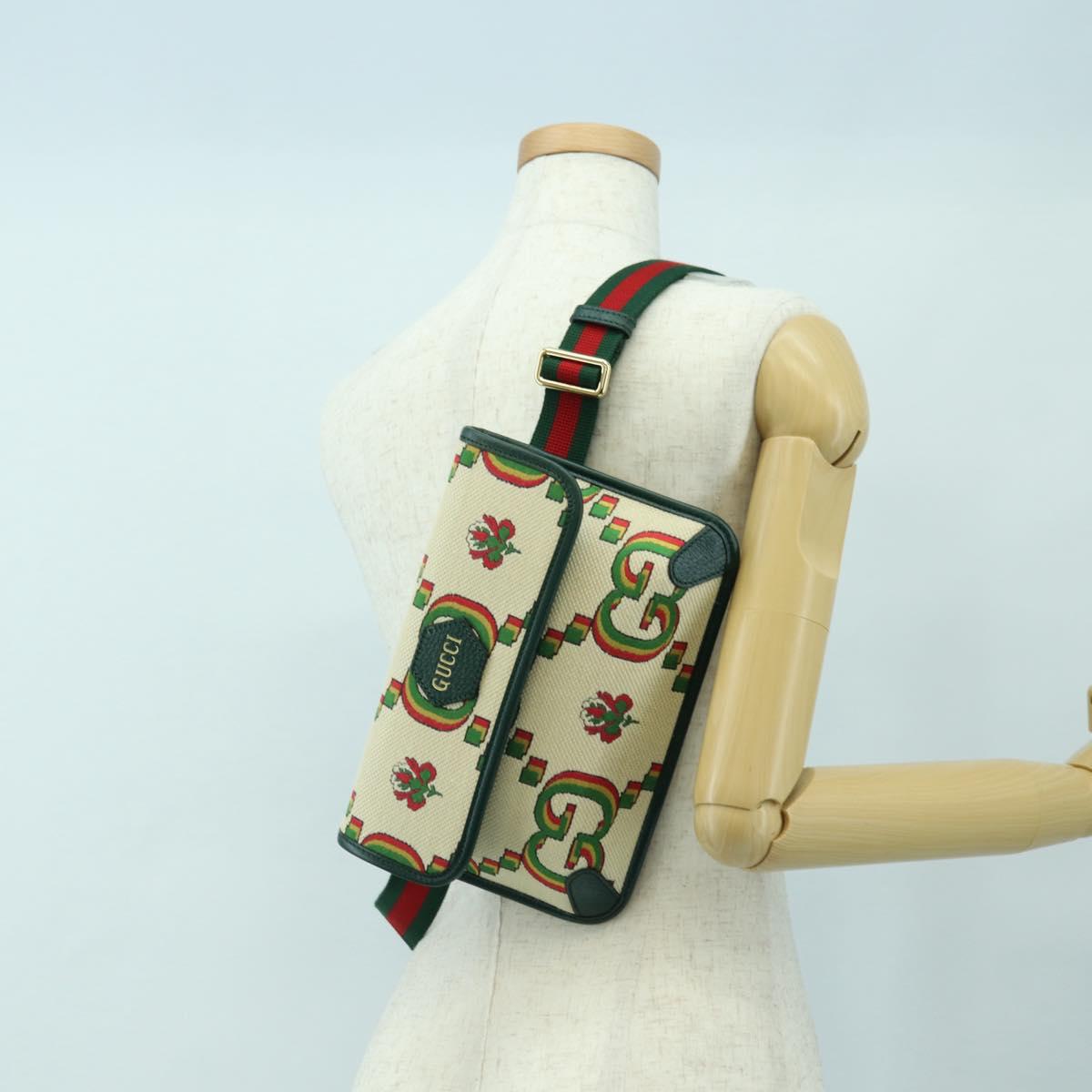 GUCCI Web Sherry Line Bag Canvas 100th Anniversary Beige 493930 Auth mr2495V