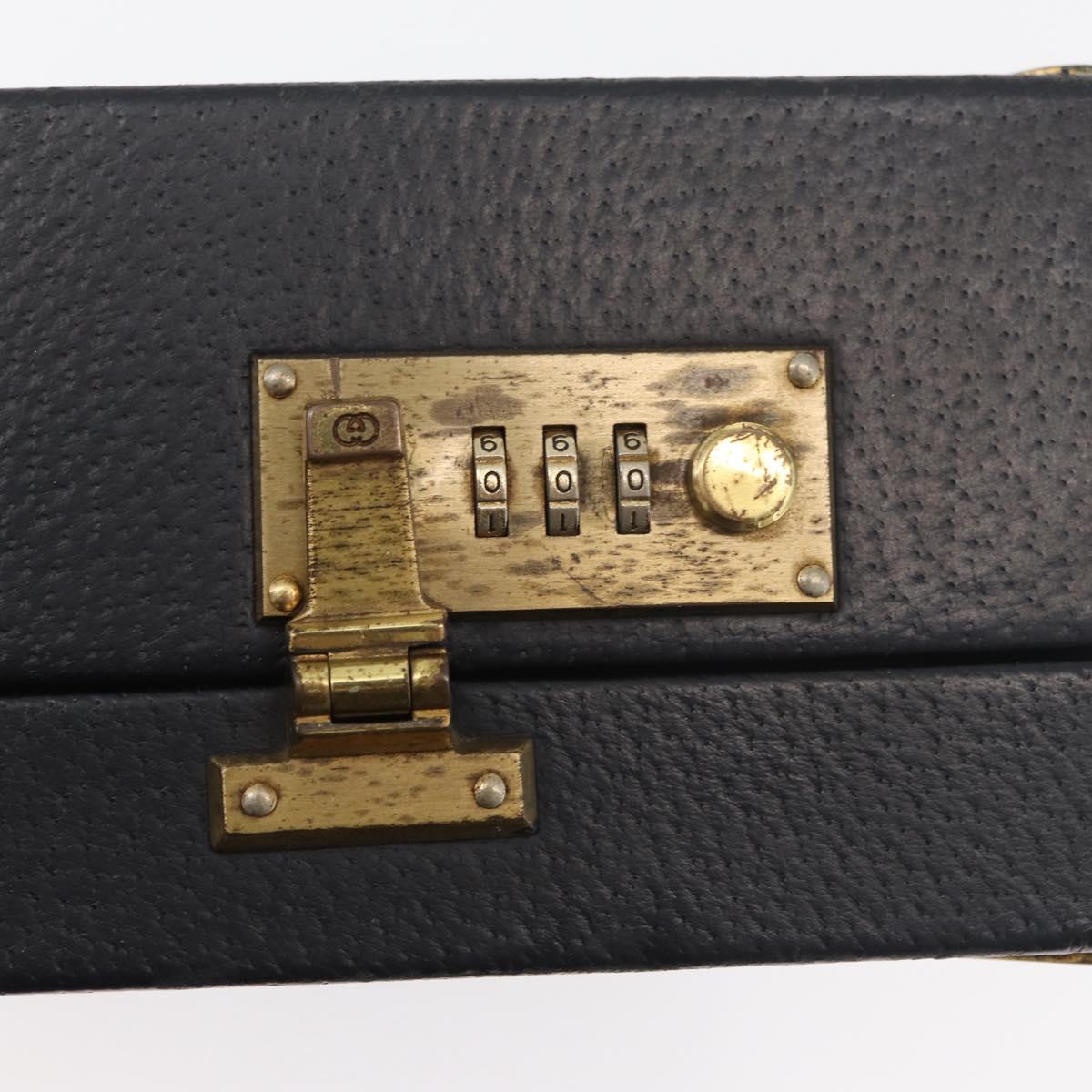 GUCCI Web Sherry Line Attache Case Leather Black Gold 016 067 1183 Auth mr2496