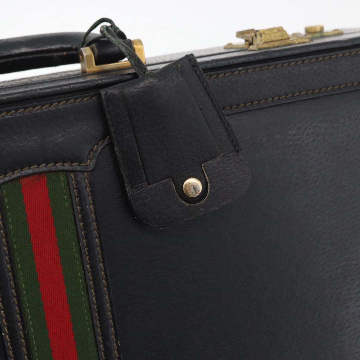 GUCCI Web Sherry Line Attache Case Leather Black Gold 016 067 1183 Auth mr2496