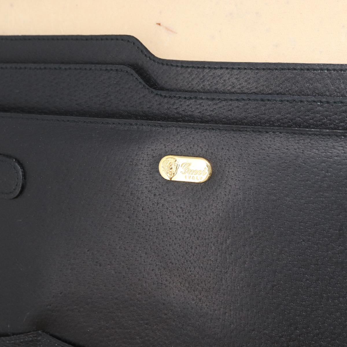GUCCI Web Sherry Line Attache Case Leather Black Gold 016 067 1183 Auth mr2496