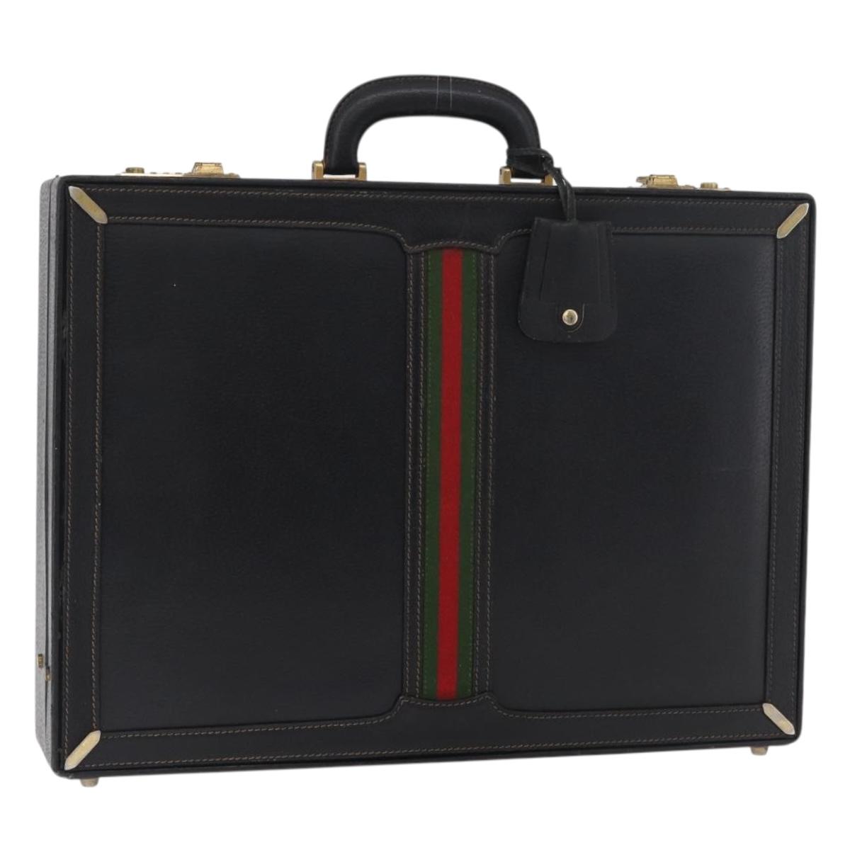 GUCCI Web Sherry Line Attache Case Leather Black Gold 016 067 1183 Auth mr2496