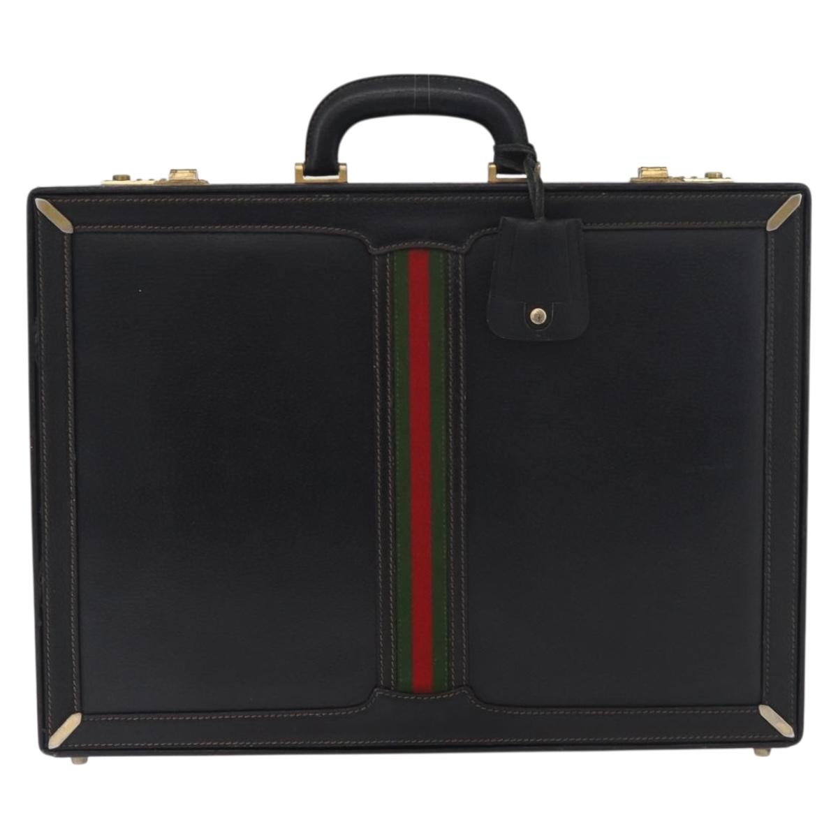 GUCCI Web Sherry Line Attache Case Leather Black Gold 016 067 1183 Auth mr2496