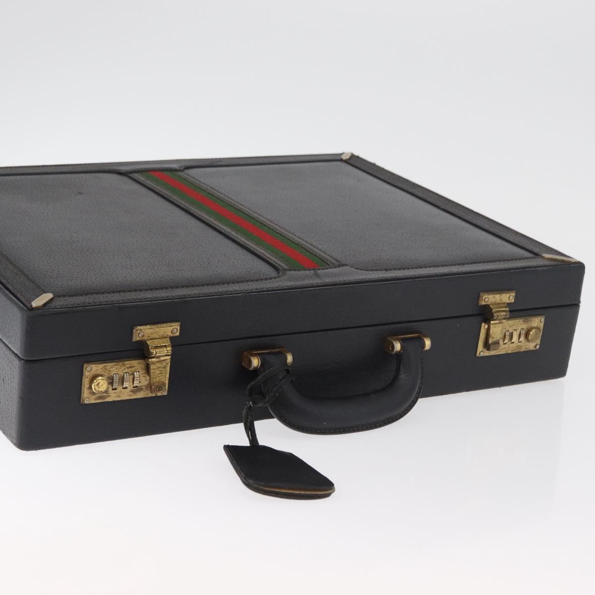 GUCCI Web Sherry Line Attache Case Leather Black Gold 016 067 1183 Auth mr2496