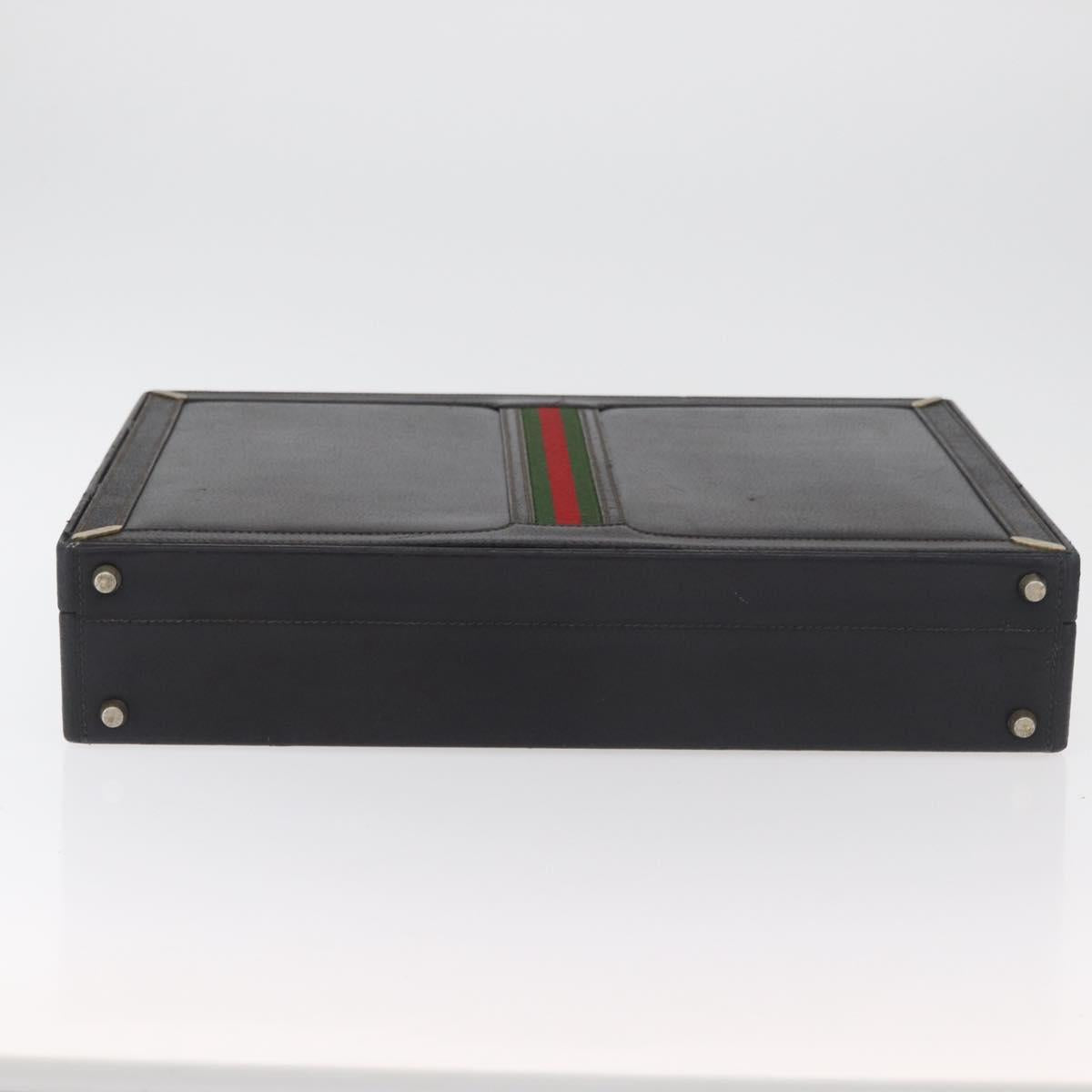 GUCCI Web Sherry Line Attache Case Leather Black Gold 016 067 1183 Auth mr2496