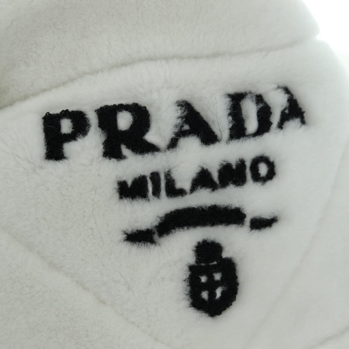 PRADA Shearing Tote Bag Mouton White Silver Auth mr2498V