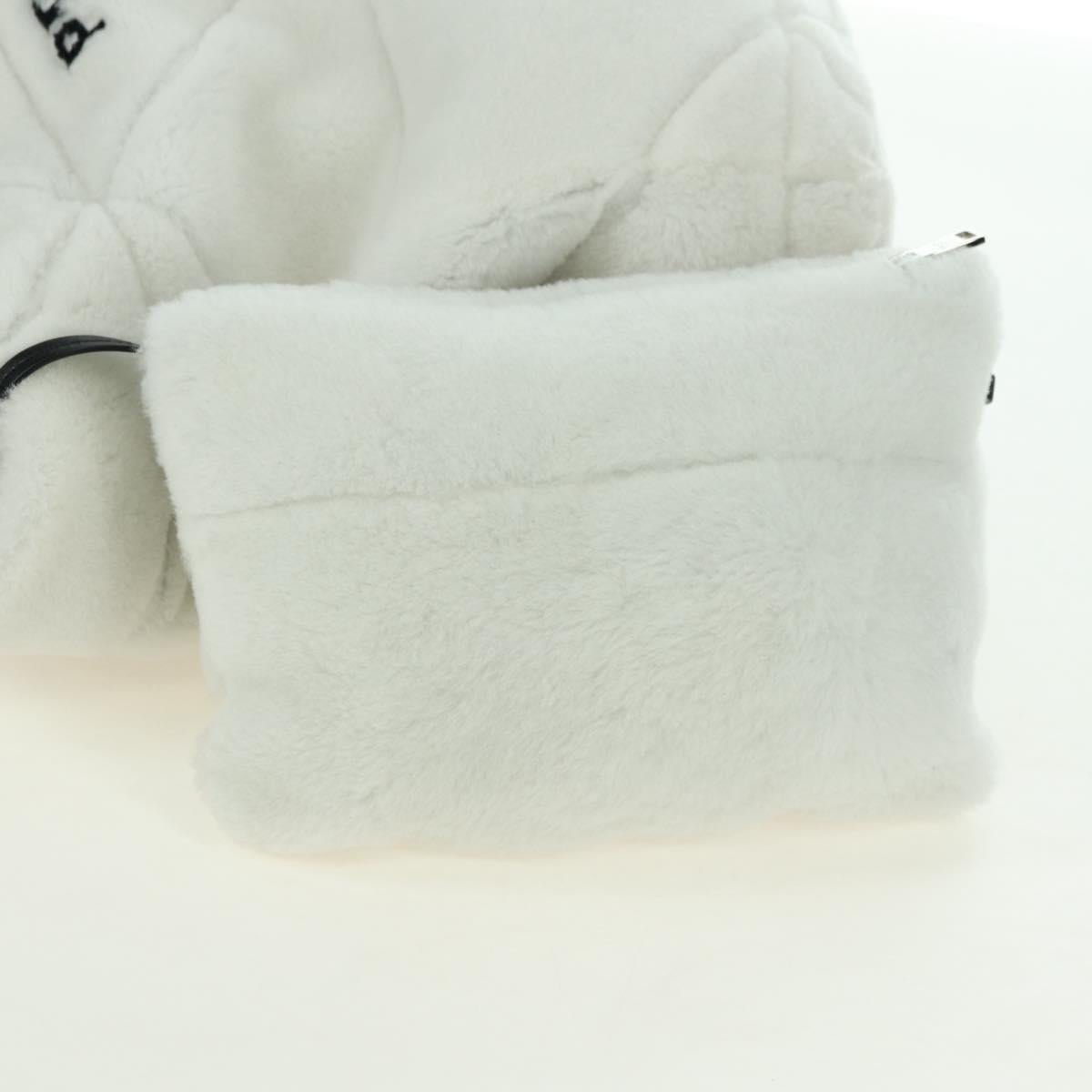 PRADA Shearing Tote Bag Mouton White Silver Auth mr2498V