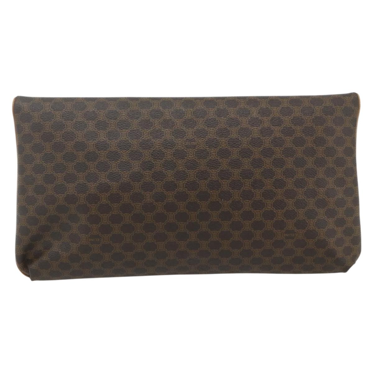 CELINE Macadam Canvas Clutch Bag PVC Leather 2 Set Brown Black Auth mr2499