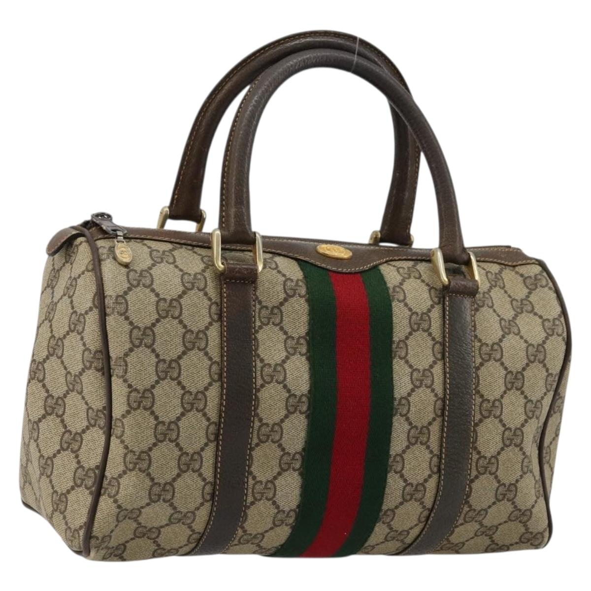 GUCCI GG Supreme Web Sherry Line Hand Bag PVC Beige Gold 010 378 Auth mr2501