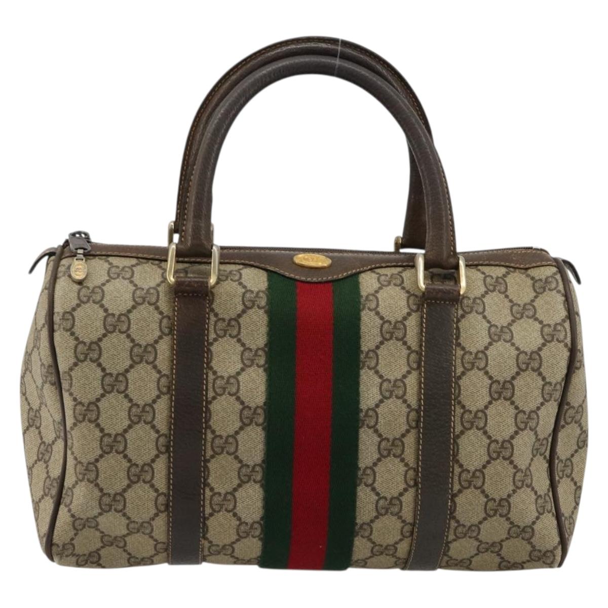 GUCCI GG Supreme Web Sherry Line Hand Bag PVC Beige Gold 010 378 Auth mr2501