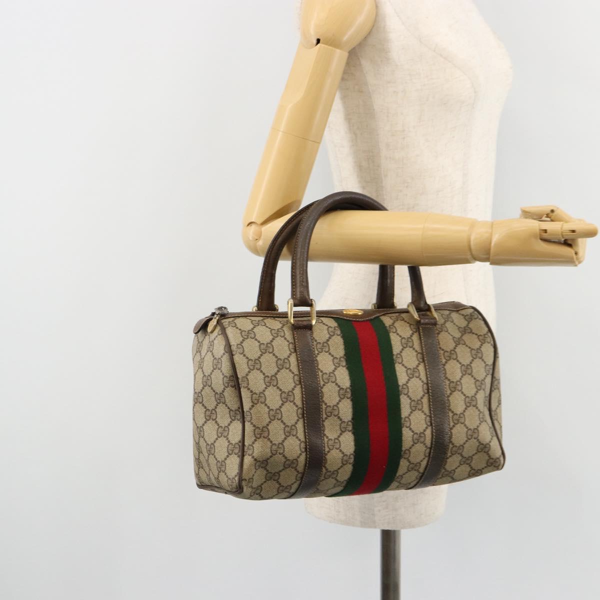 GUCCI GG Supreme Web Sherry Line Hand Bag PVC Beige Gold 010 378 Auth mr2501