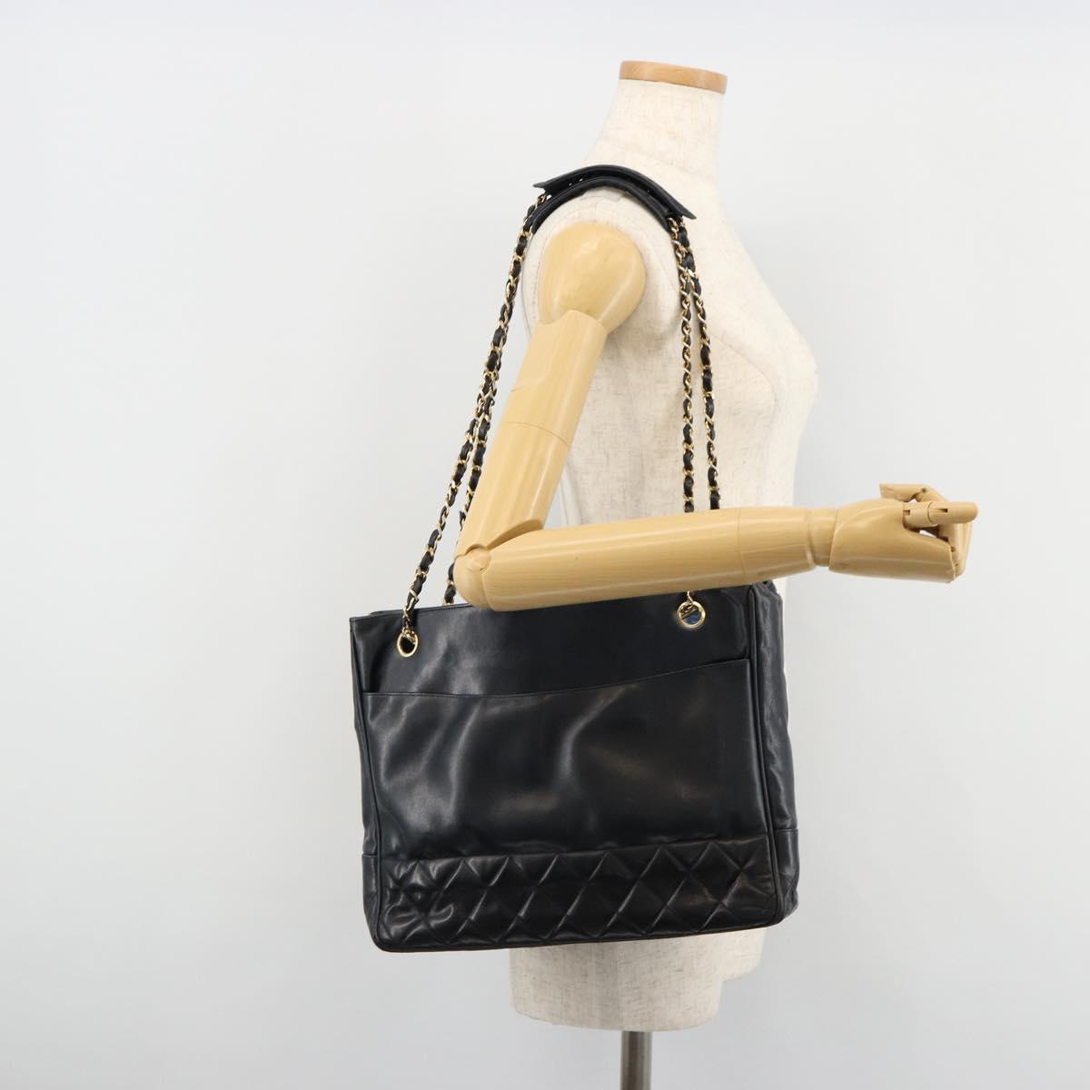 CHANEL Chain Shoulder Bag Leather Black Gold CC Auth mr2502