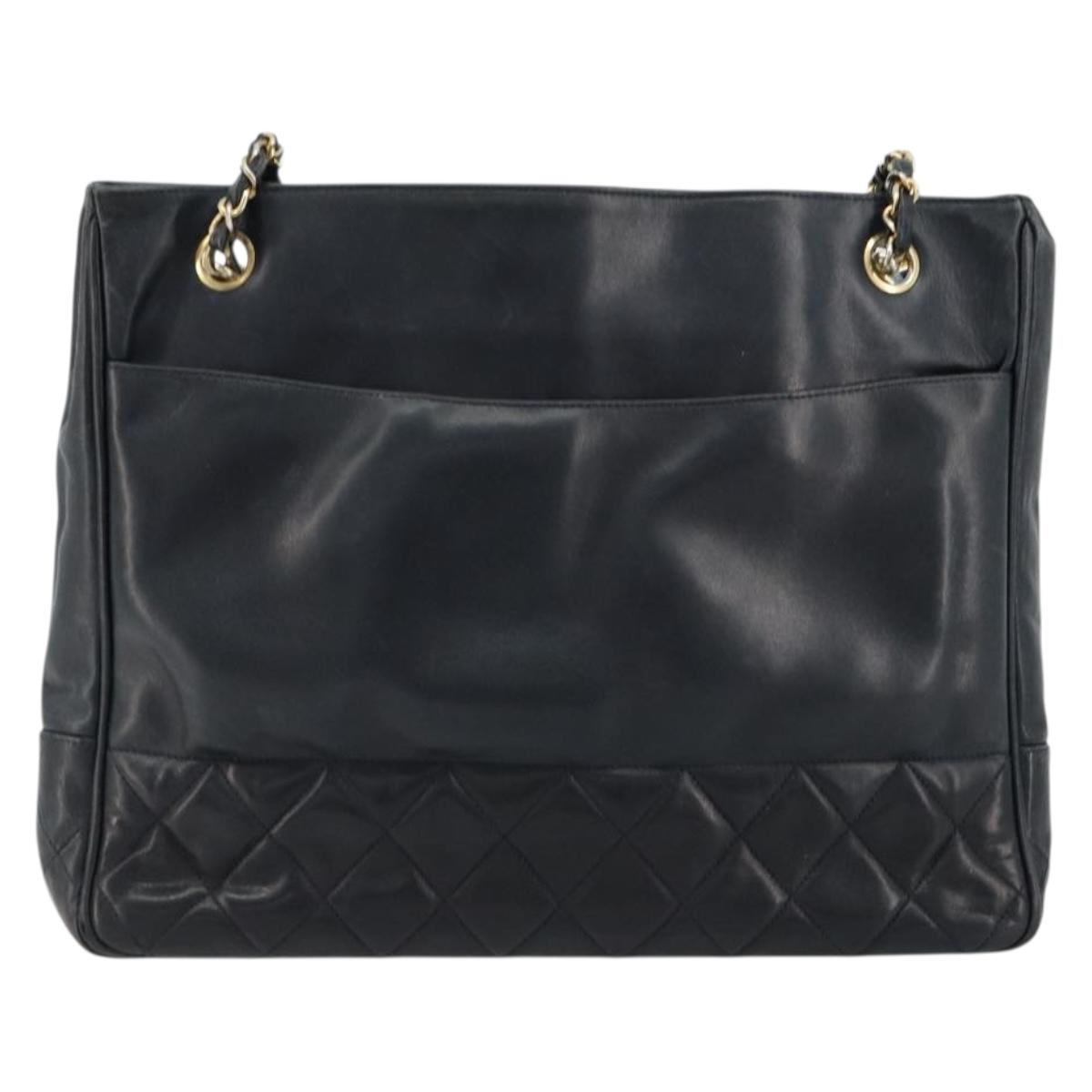 CHANEL Chain Shoulder Bag Leather Black Gold CC Auth mr2502
