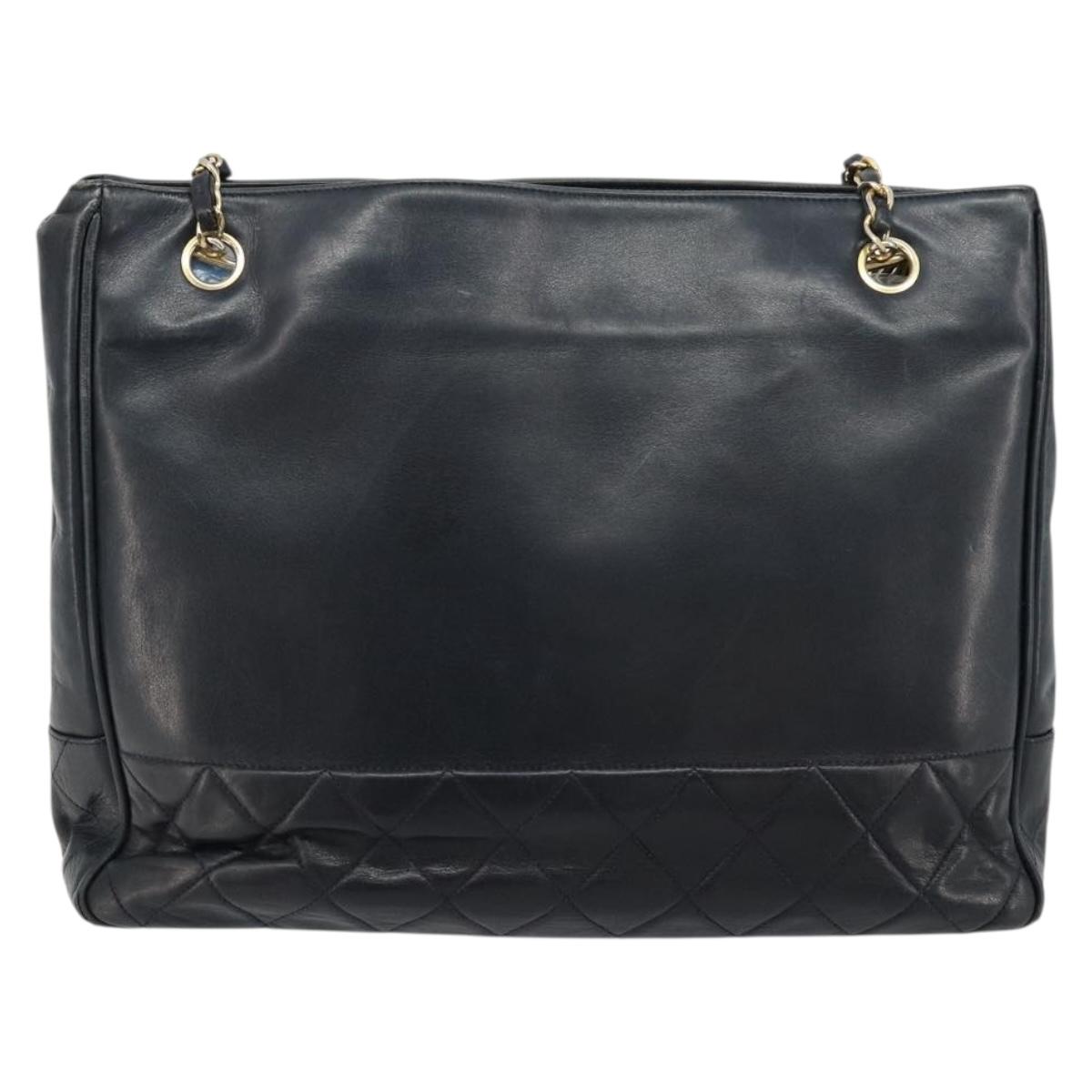CHANEL Chain Shoulder Bag Leather Black Gold CC Auth mr2502