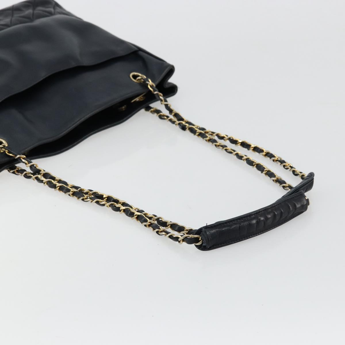 CHANEL Chain Shoulder Bag Leather Black Gold CC Auth mr2502