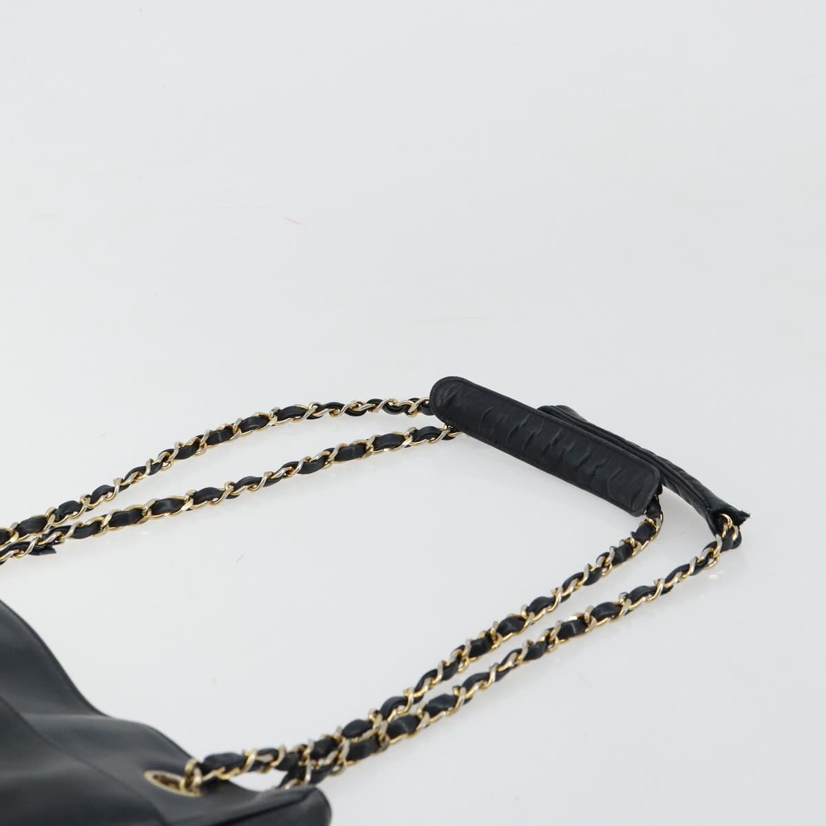CHANEL Chain Shoulder Bag Leather Black Gold CC Auth mr2502