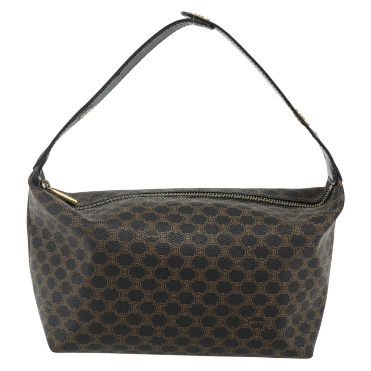 CELINE Macadam Canvas Hand Bag PVC Leather Black Gold Auth mr2503A