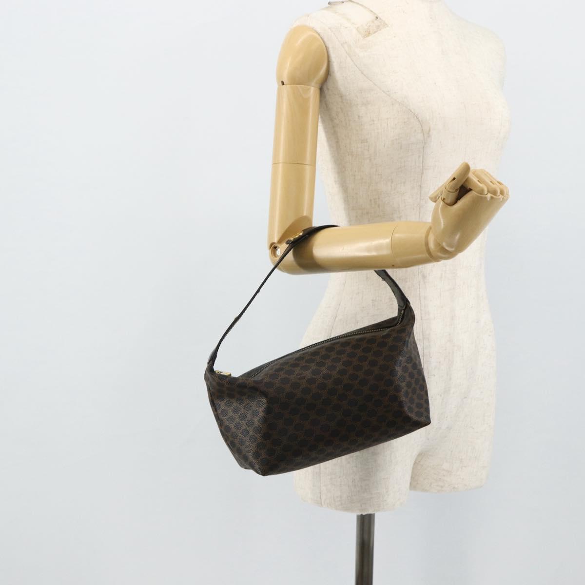 CELINE Macadam Canvas Hand Bag PVC Leather Black Gold Auth mr2503A