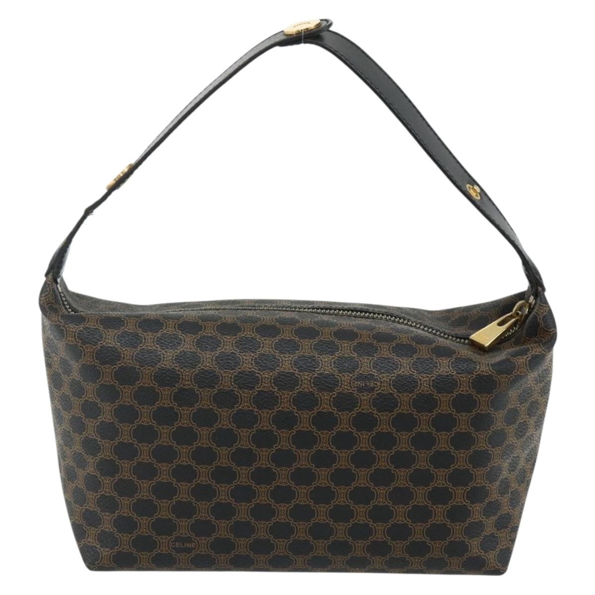 CELINE Macadam Canvas Hand Bag PVC Leather Black Gold Auth mr2503A