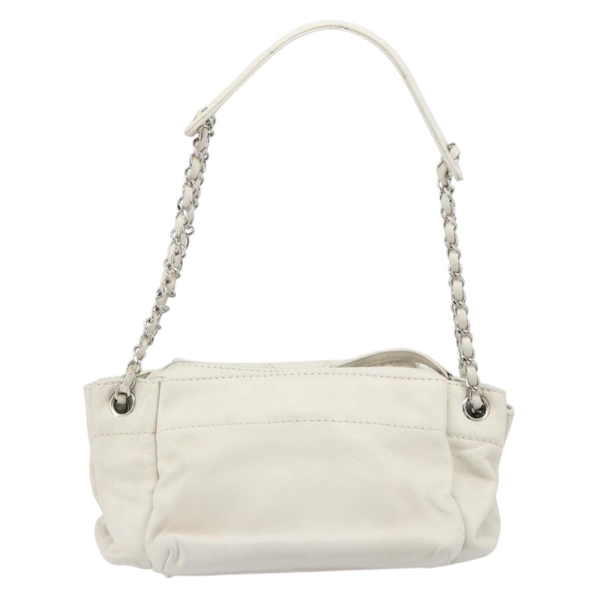 CHANEL Matelasse Chain Shoulder Bag Caviar Skin White Silver CC Auth mr2505