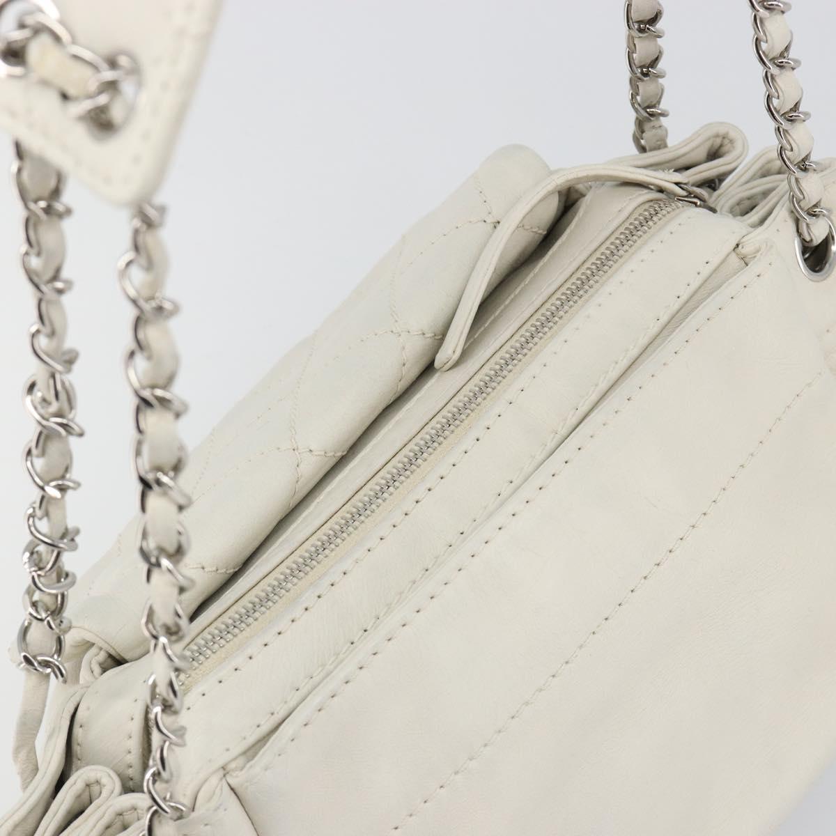 CHANEL Matelasse Chain Shoulder Bag Caviar Skin White Silver CC Auth mr2505