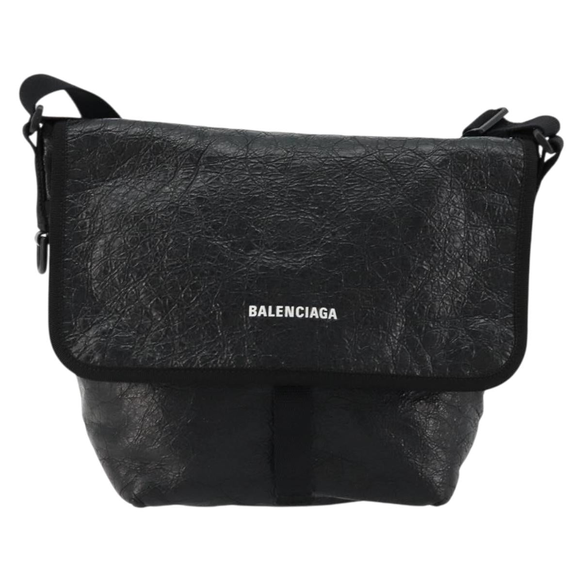 BALENCIAGA Explorer Shoulder Bag Leather Black 620259 Auth mr2509A