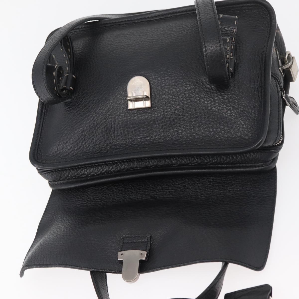 PRADA Vienna Fifty Hand Bag Leather Black Silver BR1932 Auth mr2512A