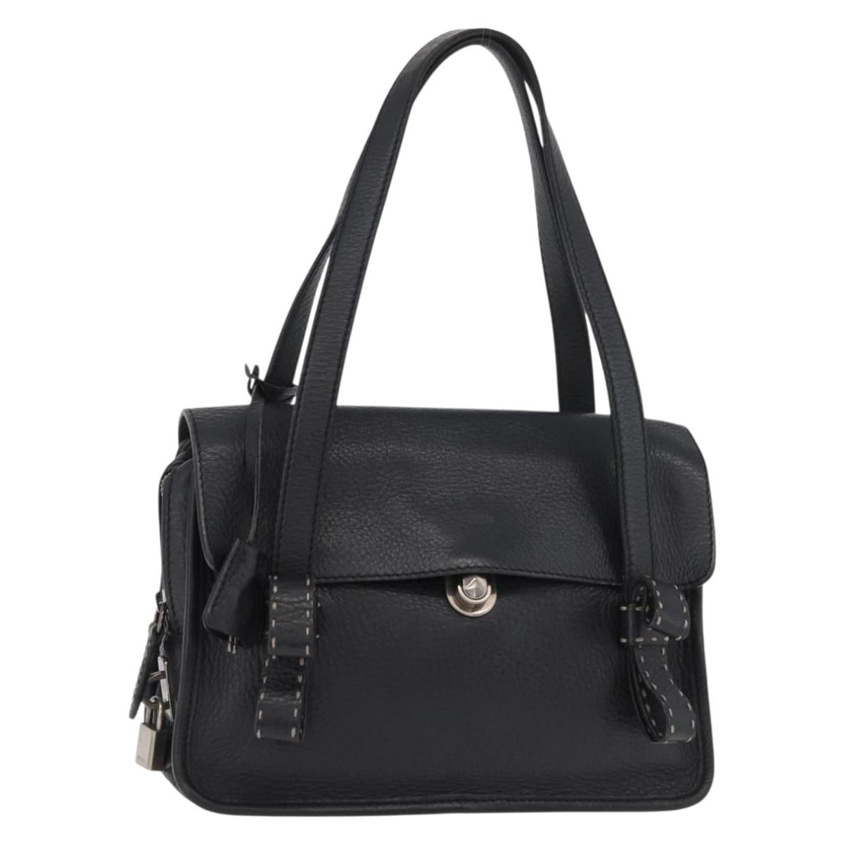 PRADA Vienna Fifty Hand Bag Leather Black Silver BR1932 Auth mr2512A