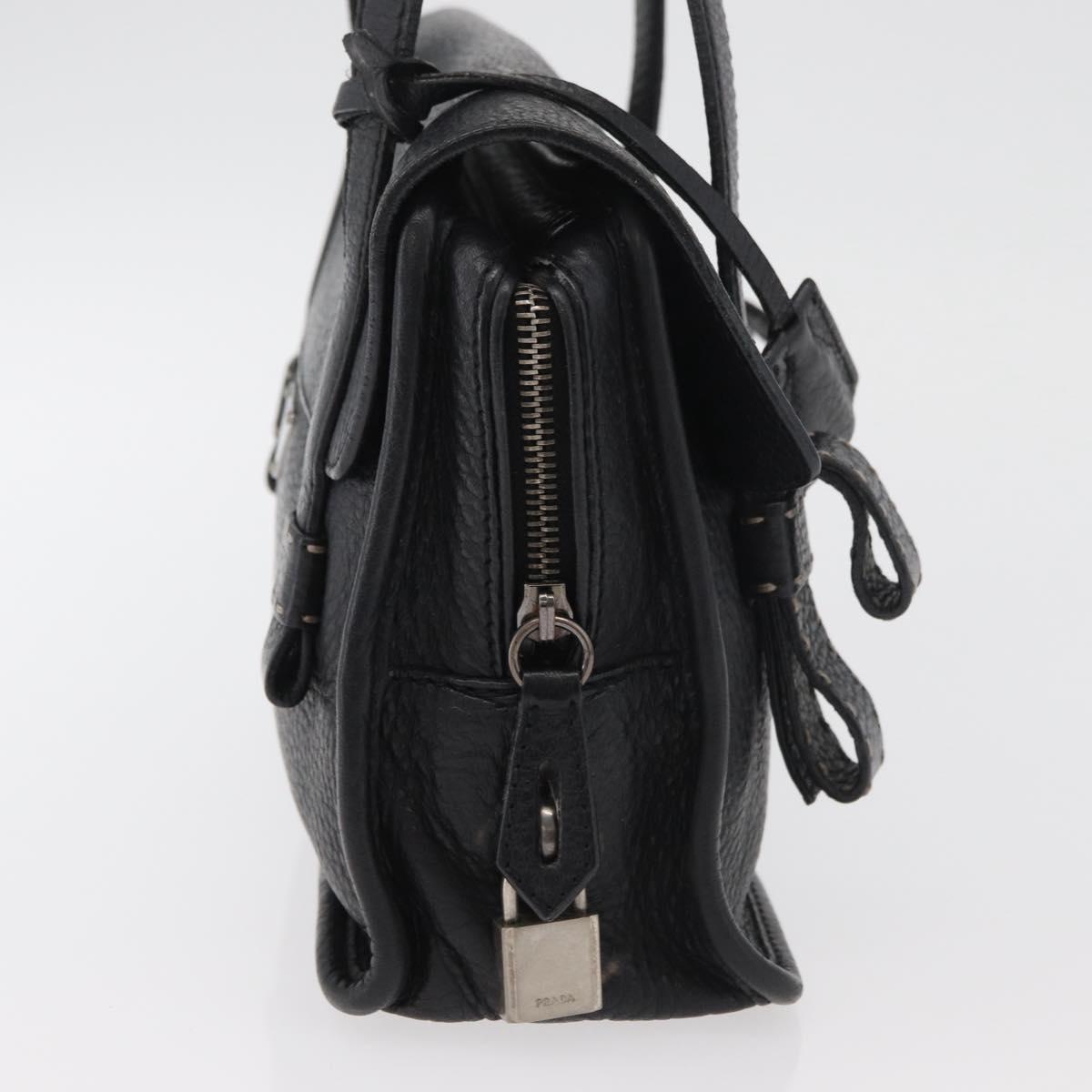 PRADA Vienna Fifty Hand Bag Leather Black Silver BR1932 Auth mr2512A