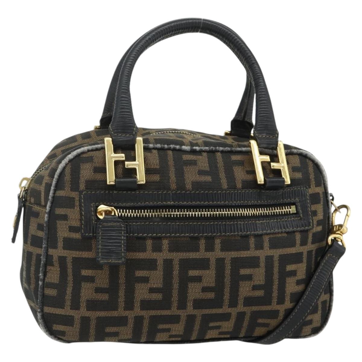FENDI Zucca Canvas Hand Bag 2way Black Brown Auth mr2513