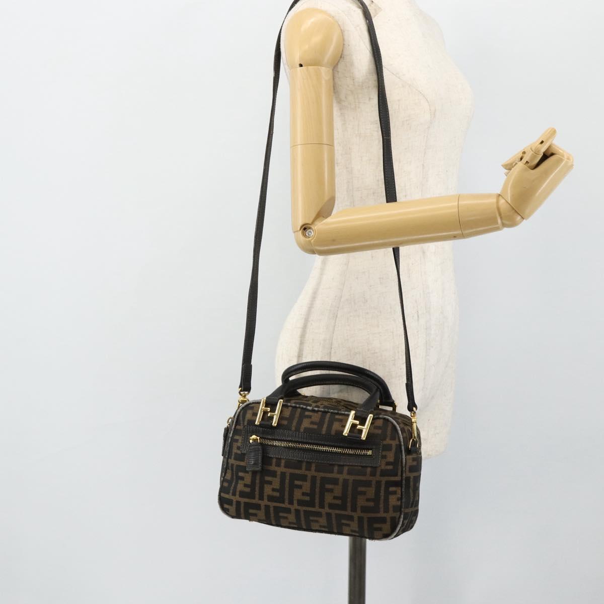 FENDI Zucca Canvas Hand Bag 2way Black Brown Auth mr2513