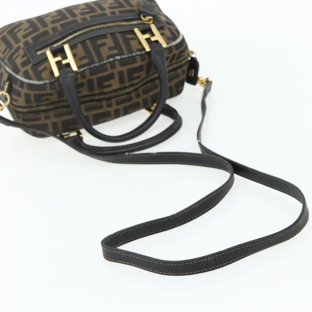 FENDI Zucca Canvas Hand Bag 2way Black Brown Auth mr2513