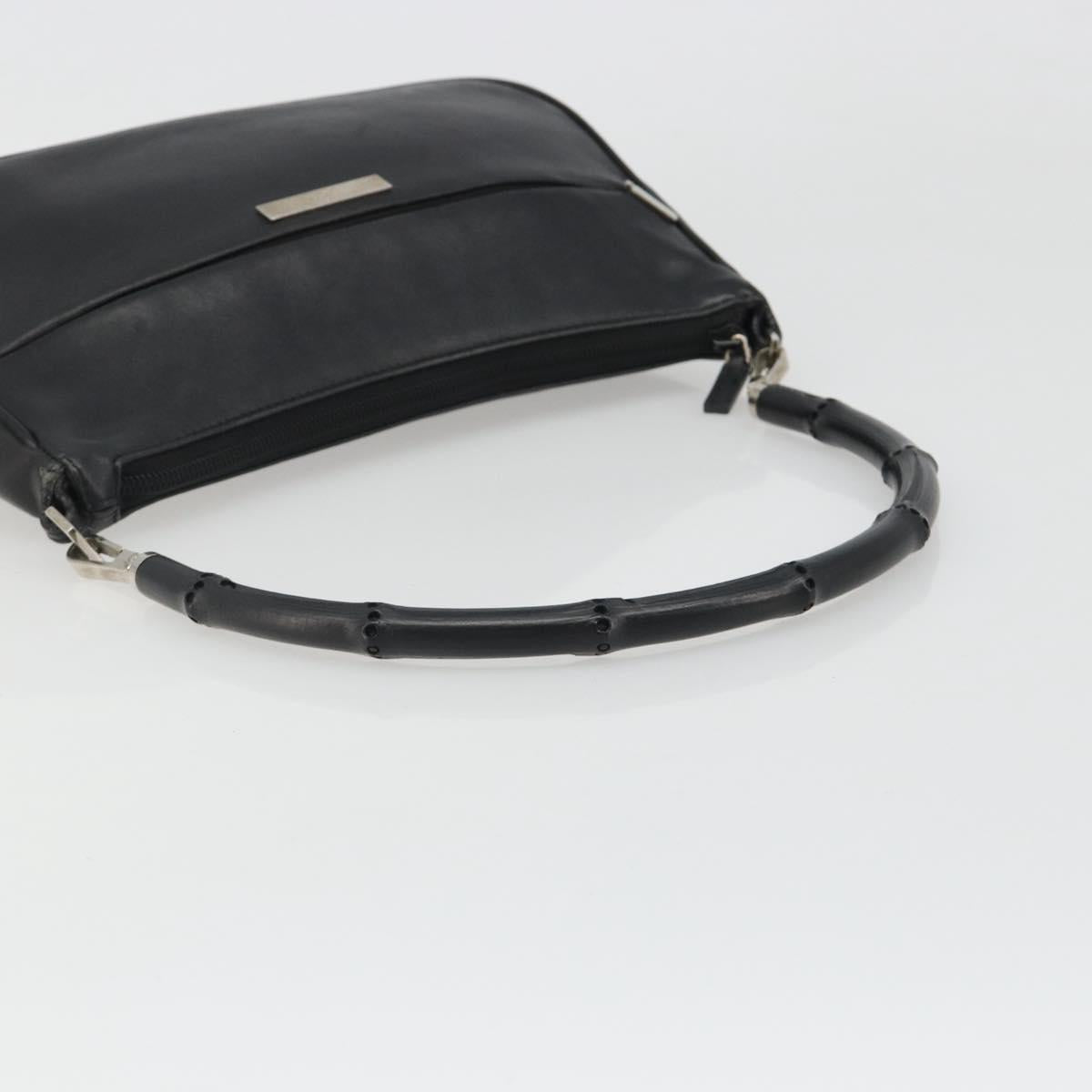 GUCCI Bamboo Shoulder Bag Leather Black Silver 001 3865 Auth mr2519V