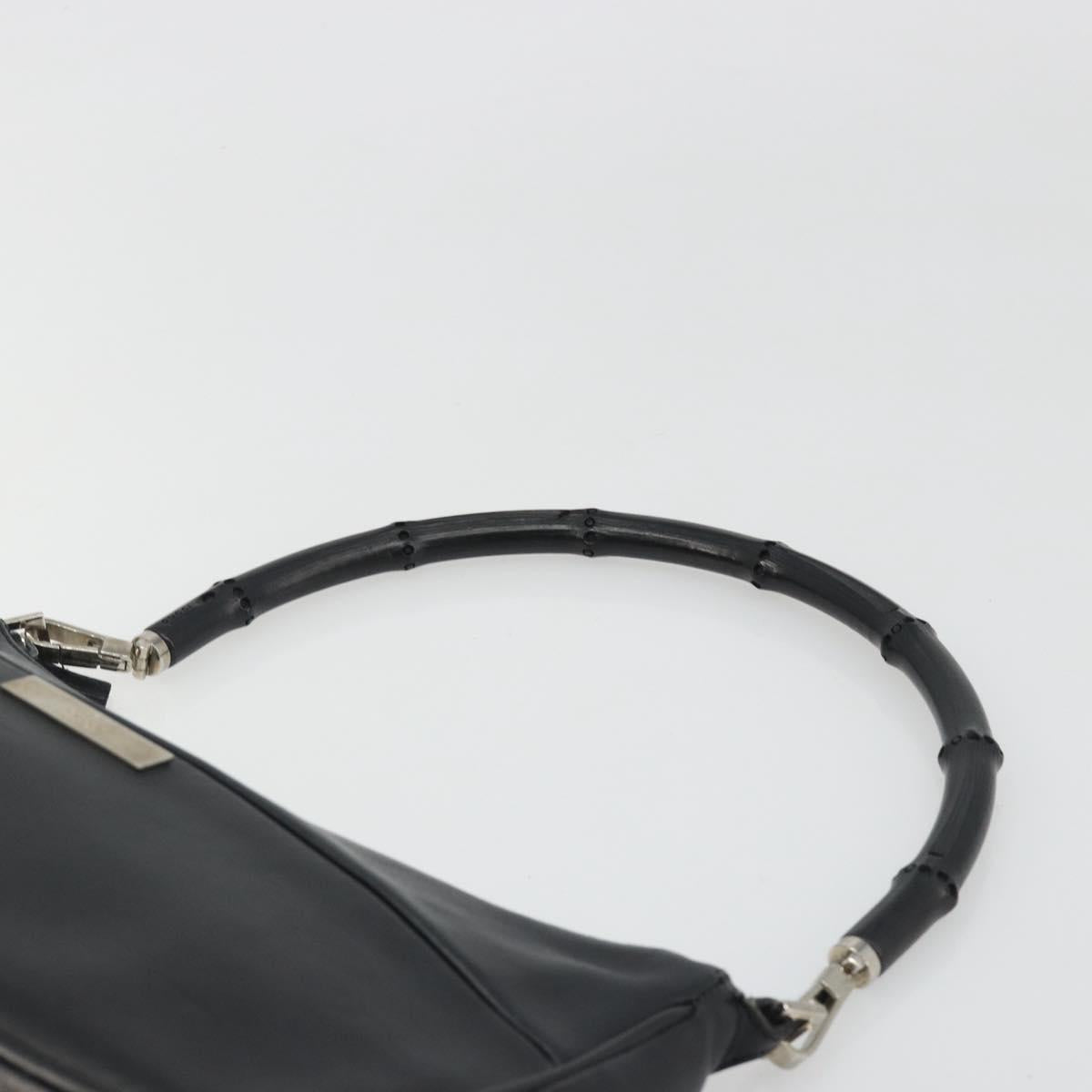 GUCCI Bamboo Shoulder Bag Leather Black Silver 001 3865 Auth mr2519V